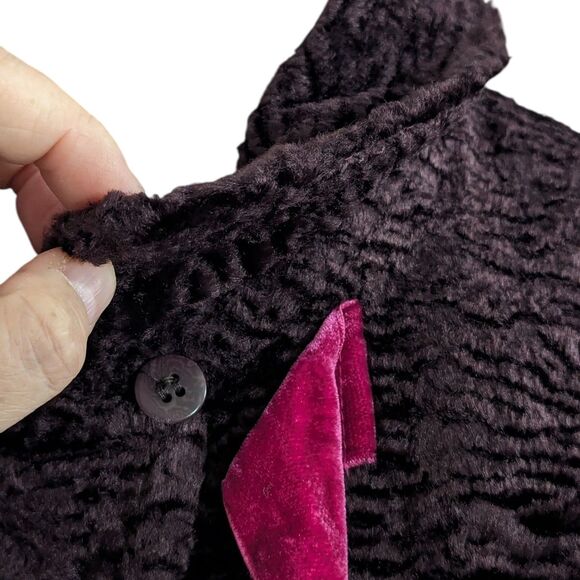 Nanette Lepore Size 8 Brown Faux Persian Lamb Jacket Pink Bow Preppy Cute - Picture 7 of 8